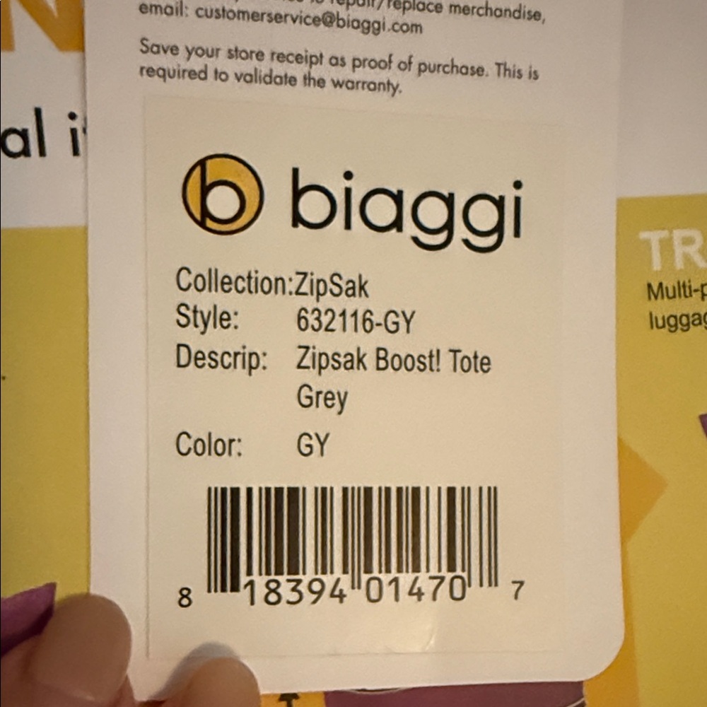 Biaggi Charcoal Travel Tote Bag- expanding and self storing - Picture 7 of 7